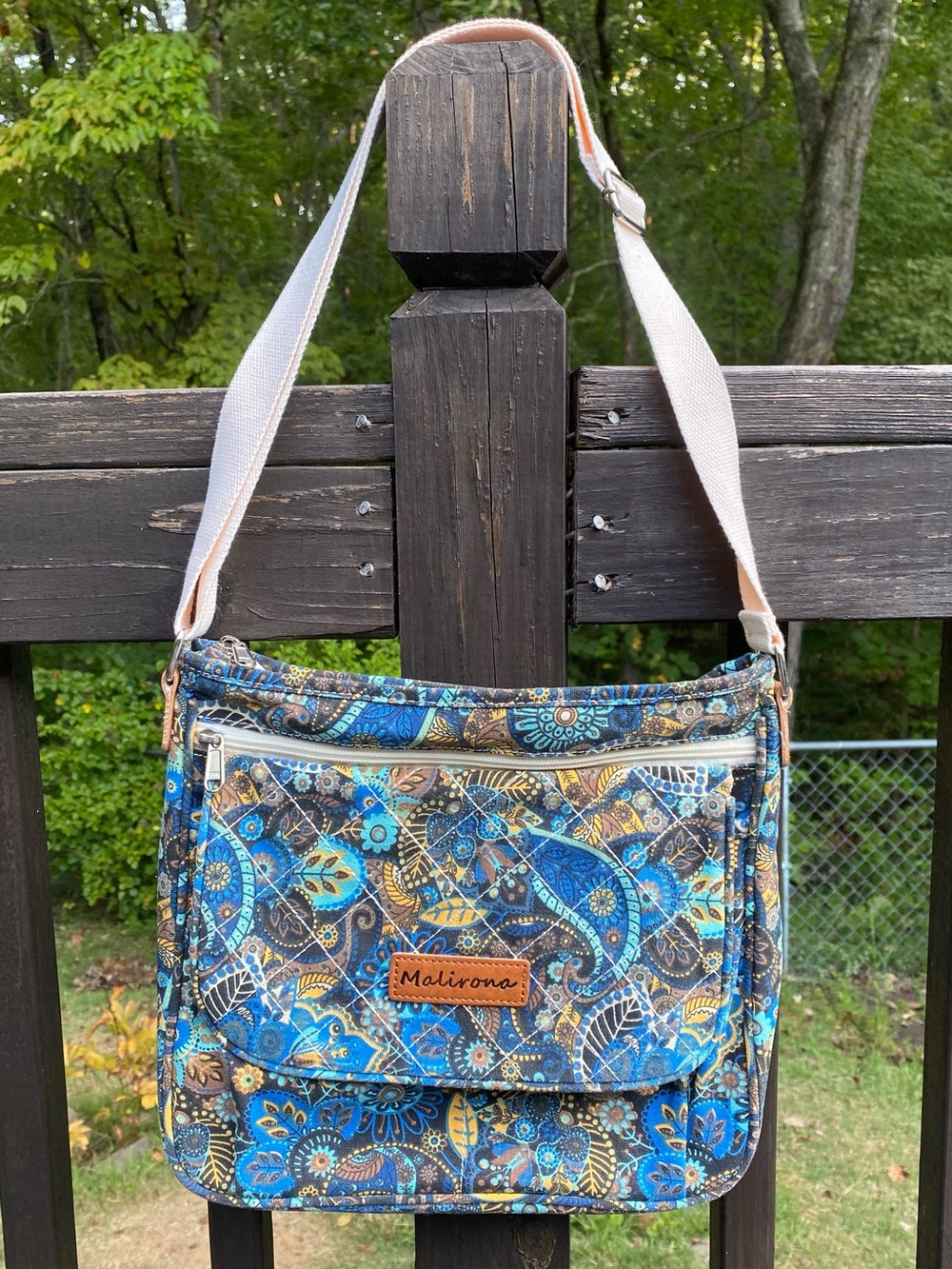 Blue Paisley Floral Crossbody Bag